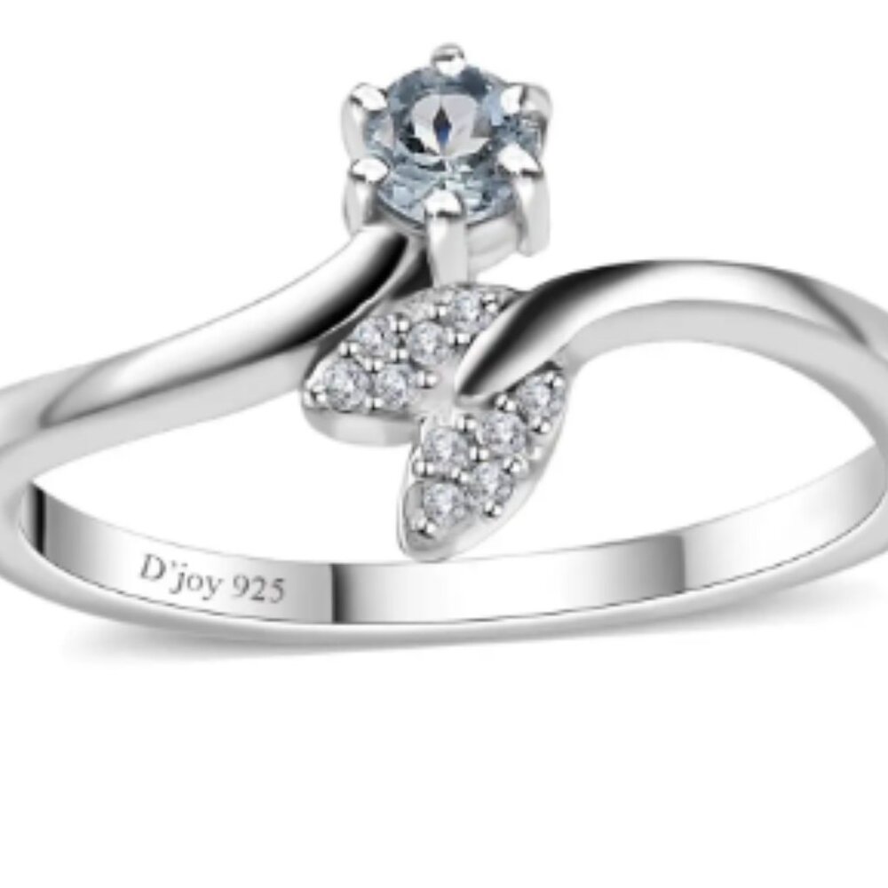 Santa Maria Aquamarine and White Zircon Fish Tail Bypass Ring